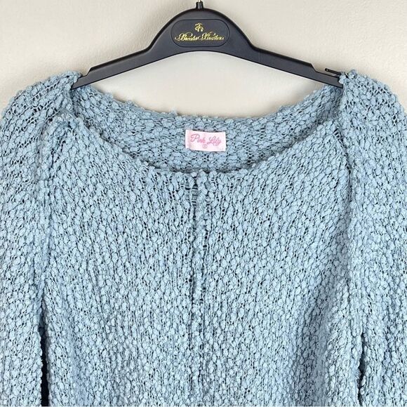Pink Lily Said It Twice Blue Popcorn Sweater Small - Picture 5 of 6
